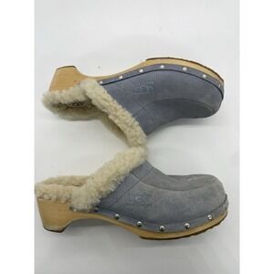UGG Suede Kalie Clogs Sheepskin Slip On Shoes Blue Women's Sz 8 Casual Boho